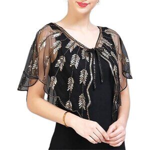 RUNRAYAY 1920's Sequin Shawl Wrap, Gatsby Beaded Evening Cape